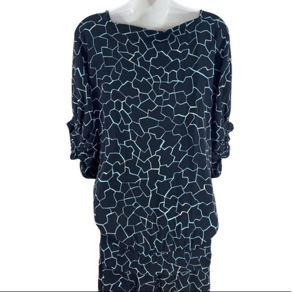 DVF Edna black blue white dolman sleeve blouson silk tie side blouson dress MM10 - Picture 7 of 15